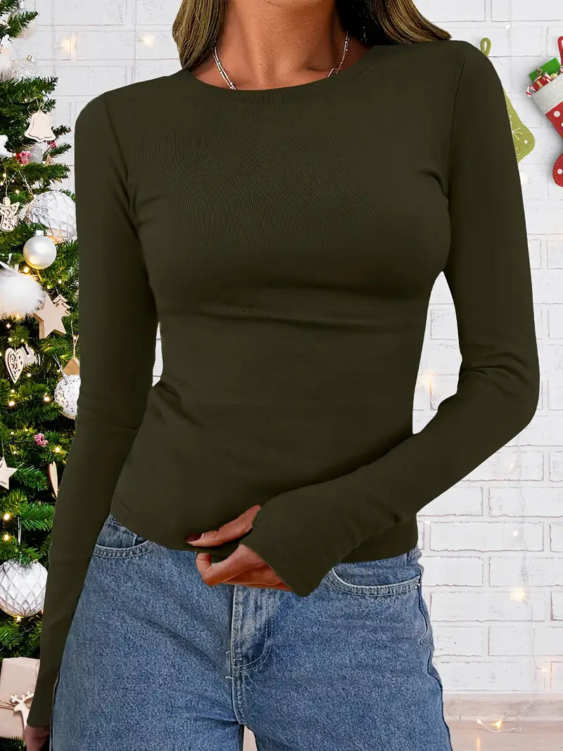 Noressa - Blusa de mujer de manga larga con escote redondo para otoño e invierno