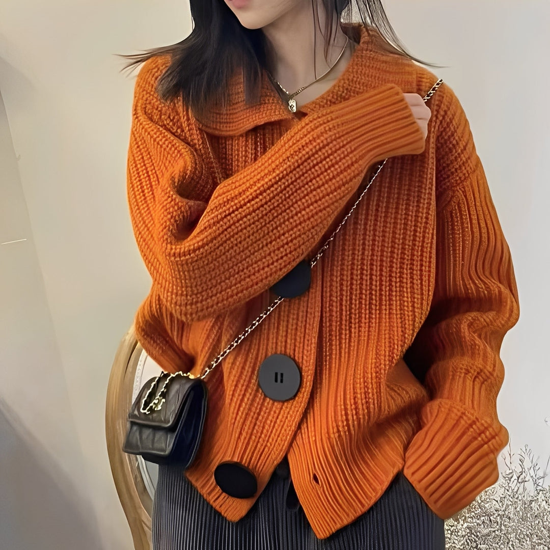 Mara - Cárdigan Moderno con Botones – Suave Estructura de Tejido con Cuello