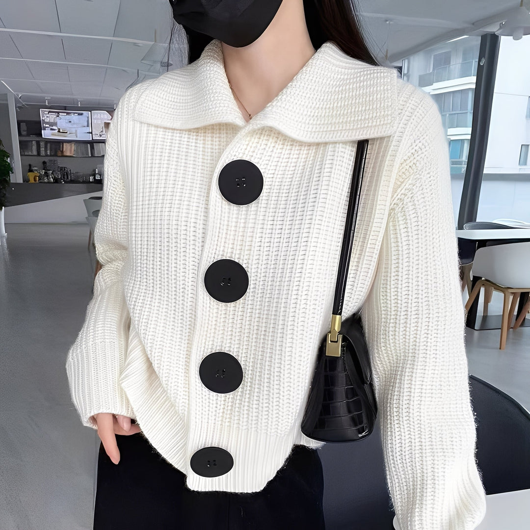 Mara - Cárdigan Moderno con Botones – Suave Estructura de Tejido con Cuello