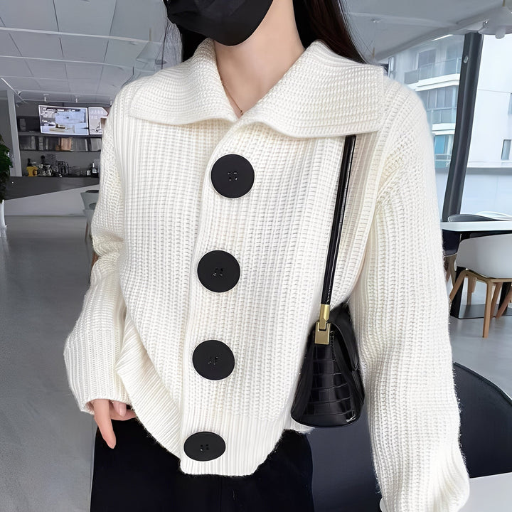 Mara - Cárdigan Moderno con Botones – Suave Estructura de Tejido con Cuello