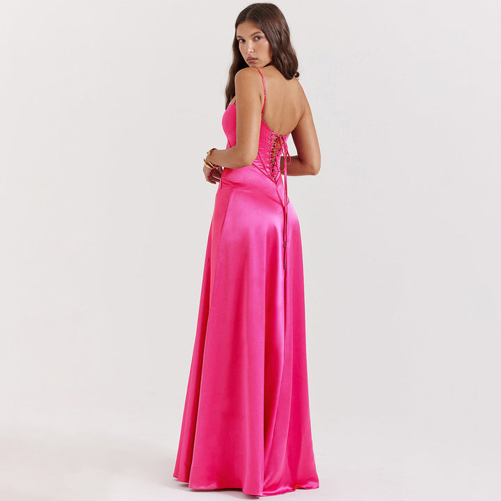 Olivia | Elegante vestido de satén maxi con atado en la espalda