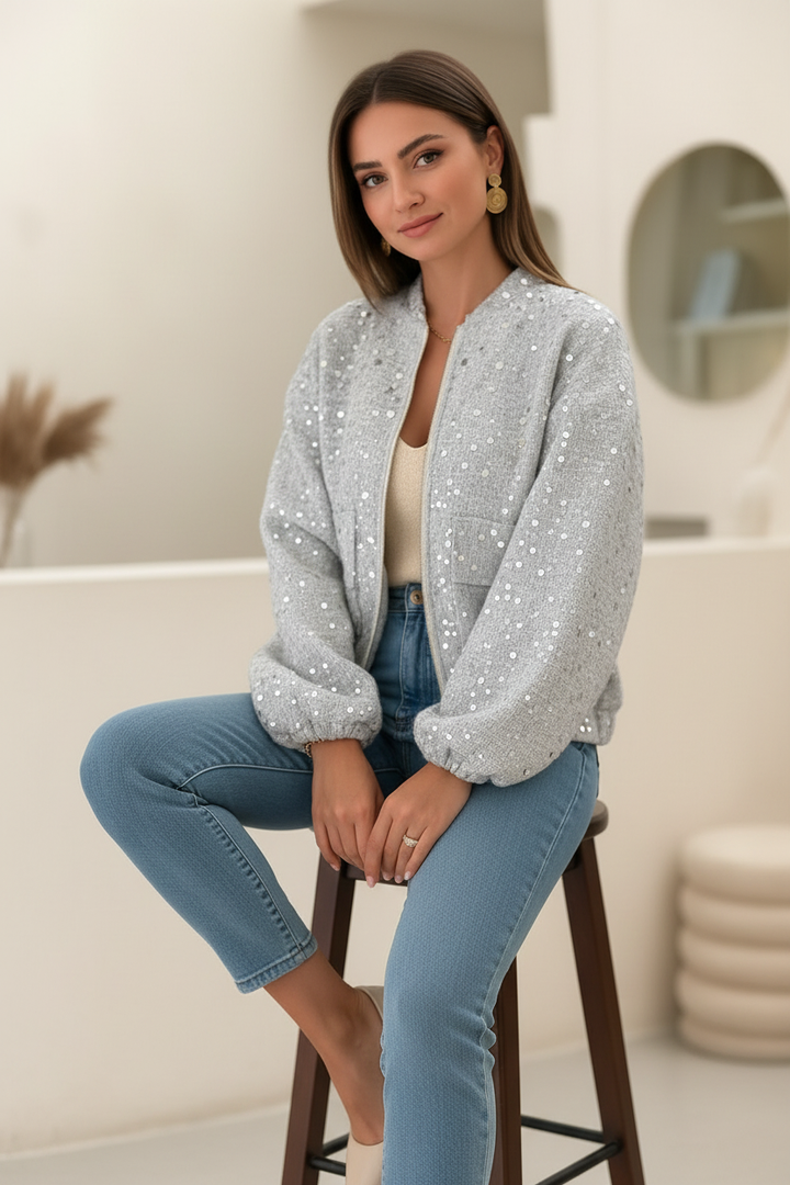Sylvie | Chaqueta bomber femenina glamourosa con lentejuelas, diseño llamativo y moderno