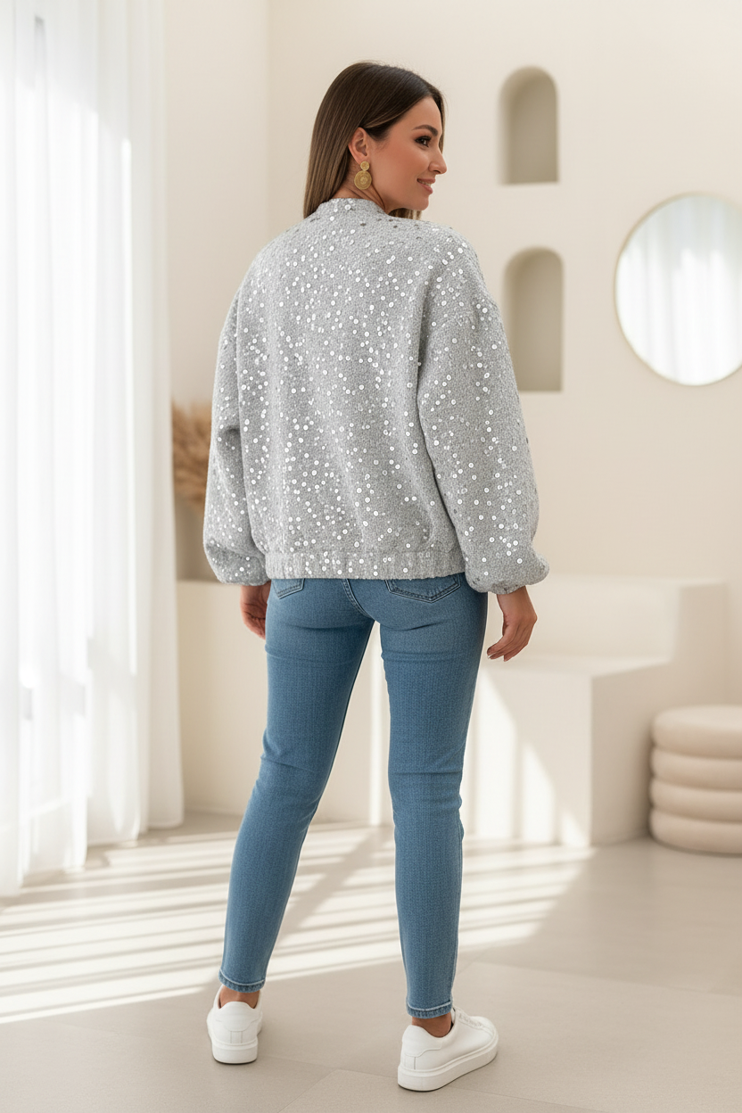 Sylvie | Chaqueta bomber femenina glamourosa con lentejuelas, diseño llamativo y moderno