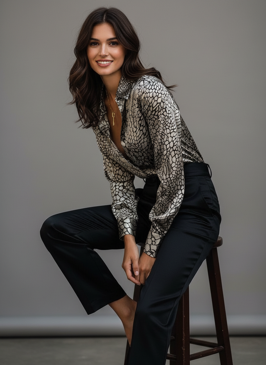 Azalea | Blusa de seda moderna para mujer con diseño abstracto, corte elegante y estiloso