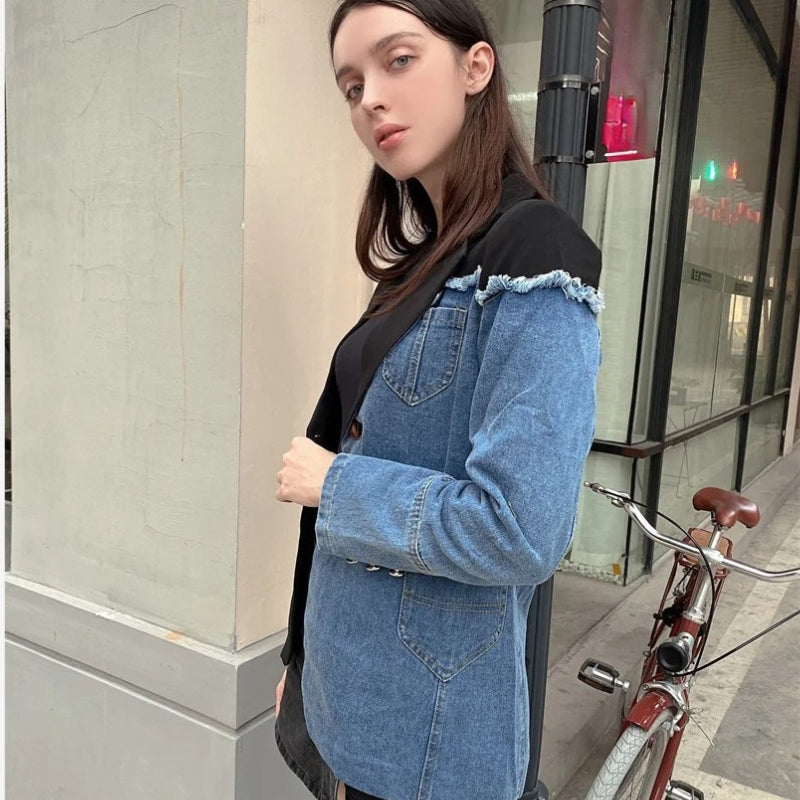 Helena - Chaqueta larga con cuello de solapa y bolsillos