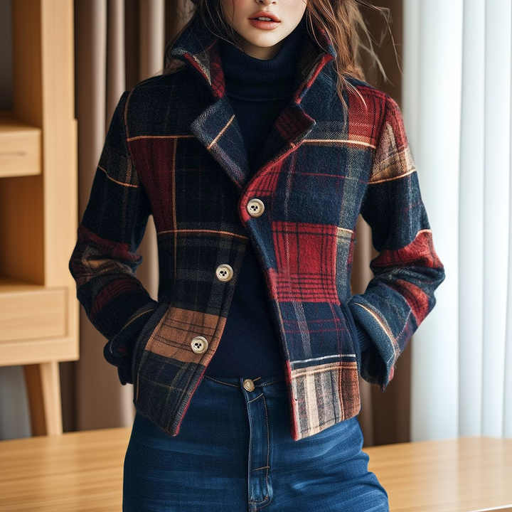 Katarzyna | Chaqueta clásica de mujer a cuadros con cuello