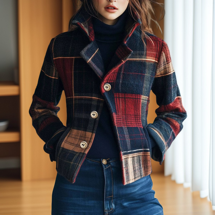 Katarzyna | Chaqueta clásica de mujer a cuadros con cuello