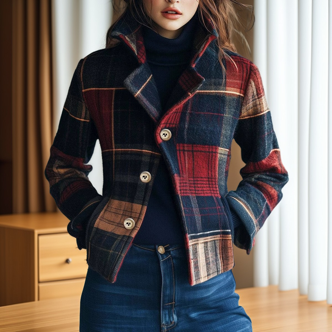 Katarzyna | Chaqueta clásica de mujer a cuadros con cuello