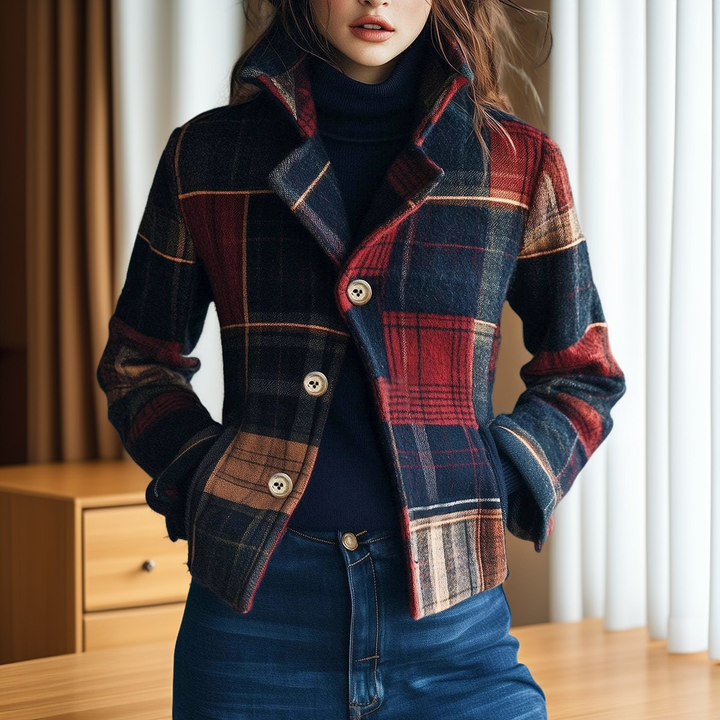 Katarzyna | Chaqueta clásica de mujer a cuadros con cuello