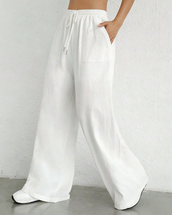 Braden | Pantalones de mujer de algodón y lino con cordón ajustable, corte holgado