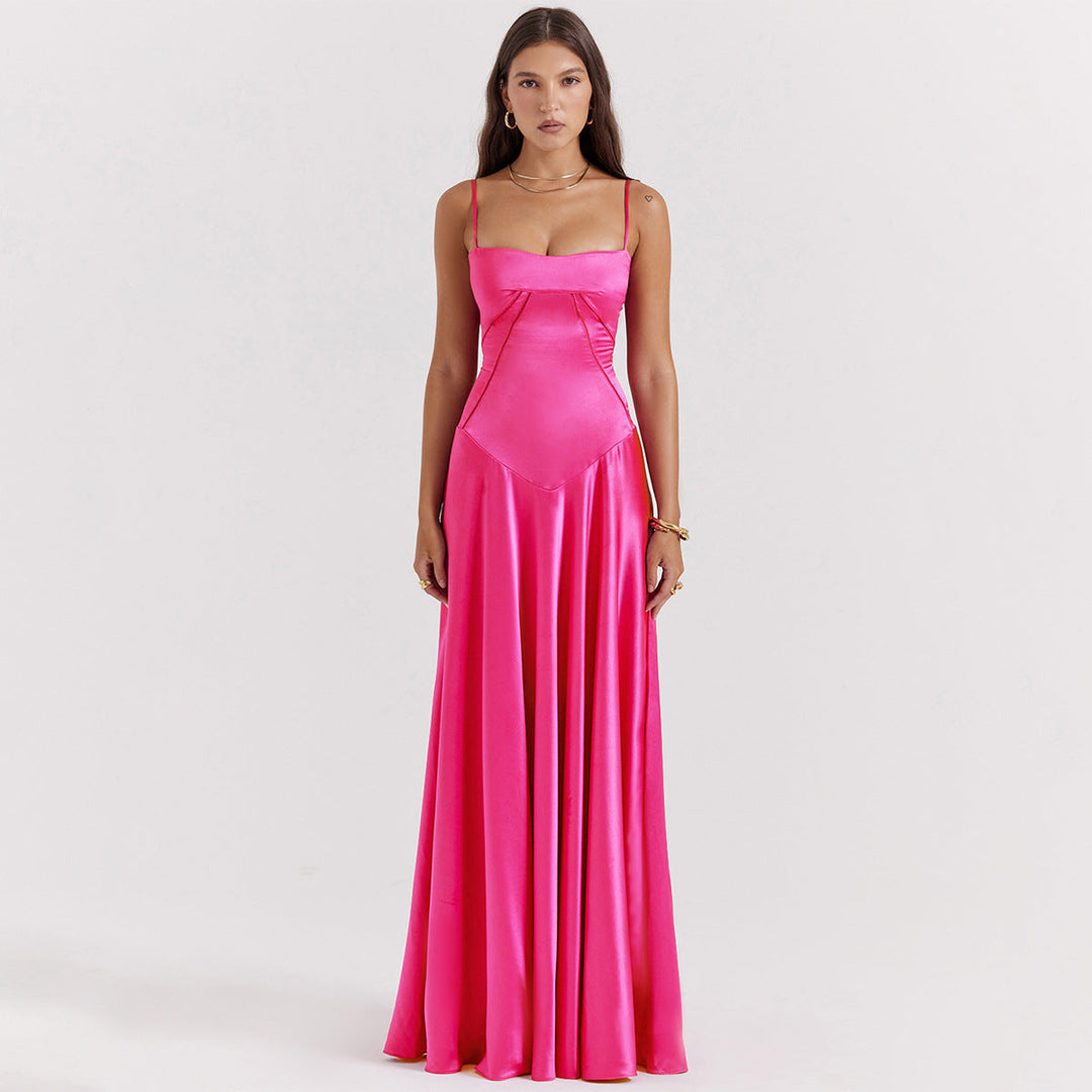 Olivia | Elegante vestido de satén maxi con atado en la espalda