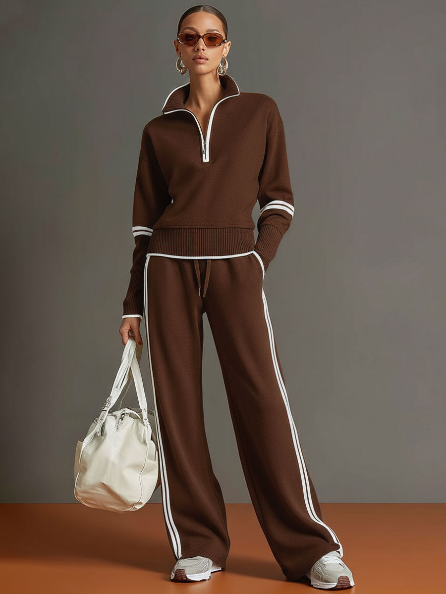 Lori | Conjunto de mujer con sudadera de media cremallera y pantalones de pierna ancha