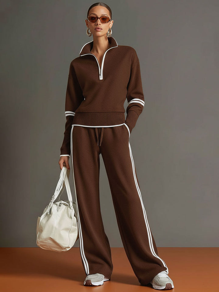 Lori | Conjunto de mujer con sudadera de media cremallera y pantalones de pierna ancha