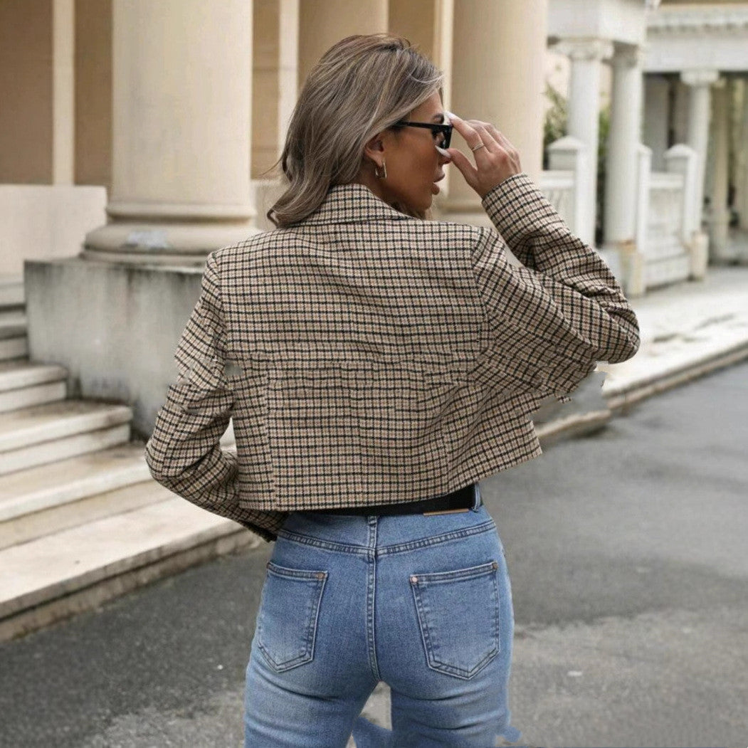 Caroline - Elegante, moderna, de cuadros, chaqueta corta para mujer