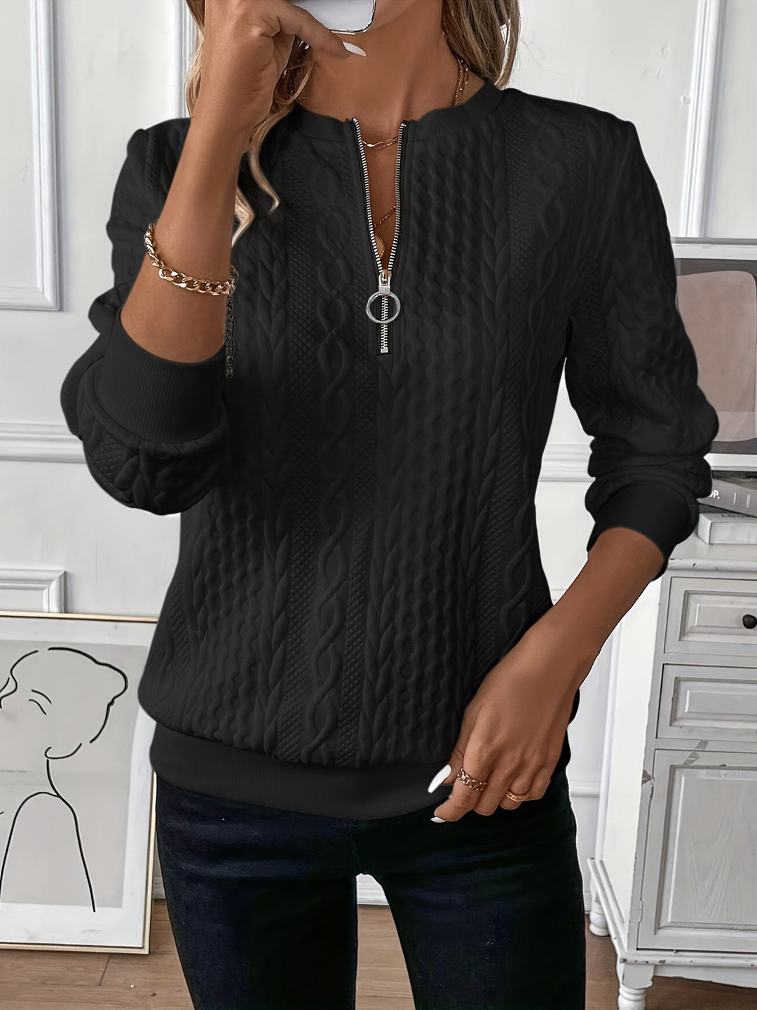 Violet – Sudadera de punto con trenzado decorativo y cremallera en el escote