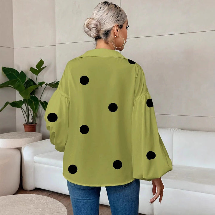 Carrie - Blusa elegante de estilo coreano con mangas abullonadas y gran estampado de lunares