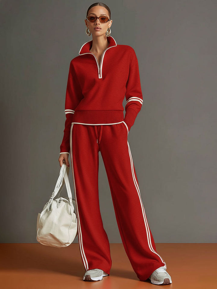 Lori | Conjunto de mujer con sudadera de media cremallera y pantalones de pierna ancha