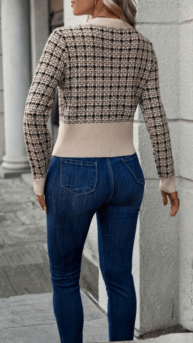 Marina | Cárdigan de punto para mujer con estampado de cuadros y botones