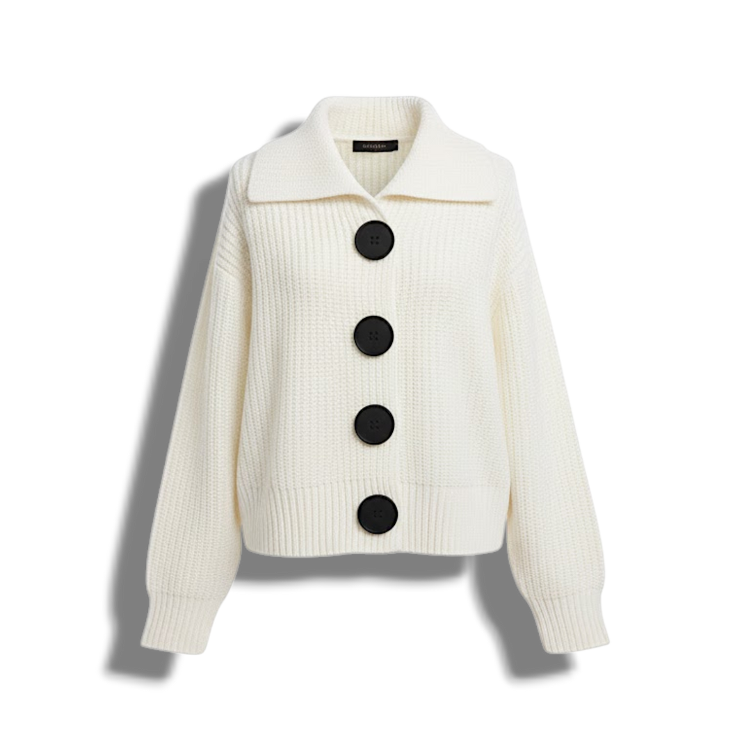 Mara - Cárdigan Moderno con Botones – Suave Estructura de Tejido con Cuello