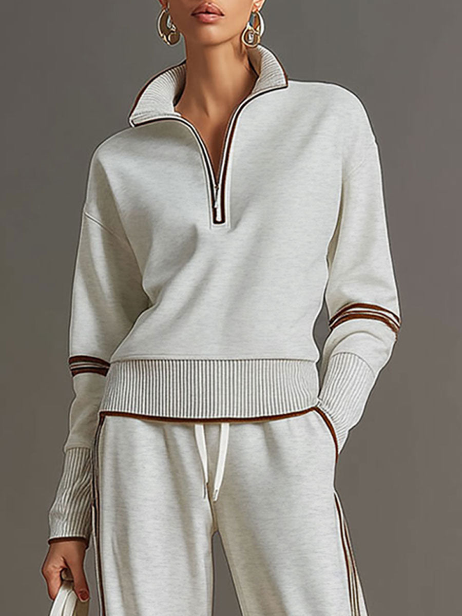 Lori | Conjunto de mujer con sudadera de media cremallera y pantalones de pierna ancha
