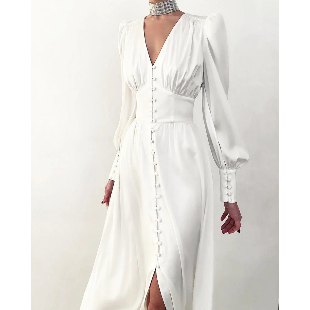 Zanira - Vestido Clásico para Eventos con Mangas Farol | Escote en V