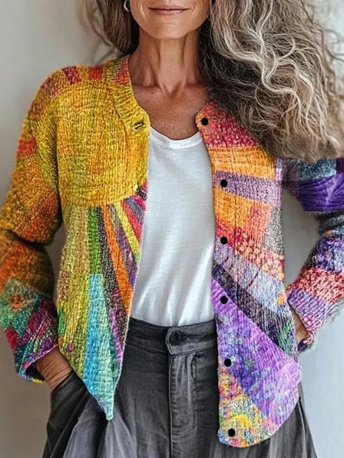 Agata - Cárdigan de mujer con estampado de patchwork | Con botones