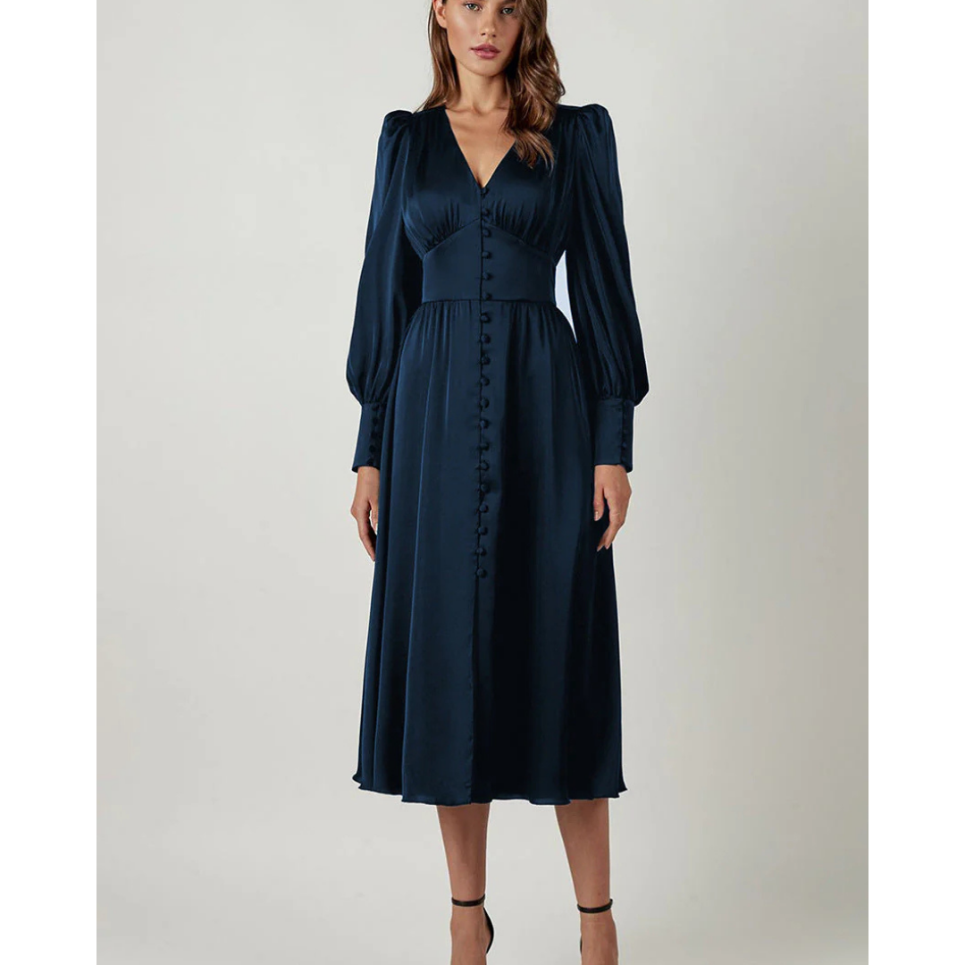 Zanira - Vestido Clásico para Eventos con Mangas Farol | Escote en V