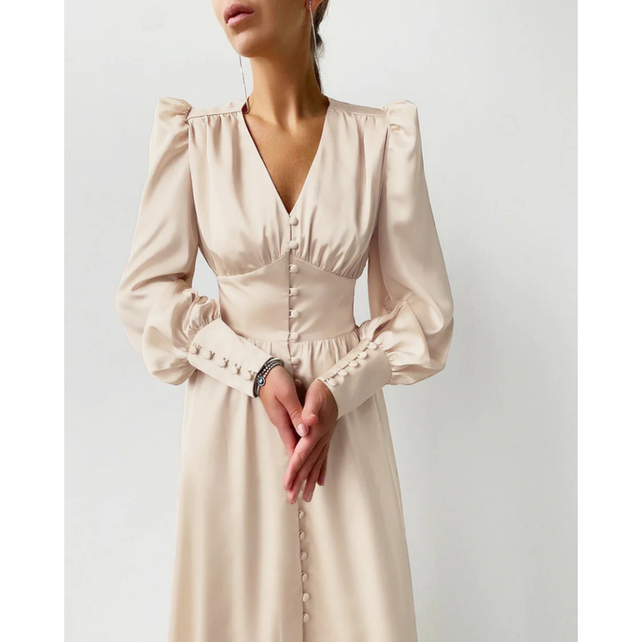 Zanira - Vestido Clásico para Eventos con Mangas Farol | Escote en V