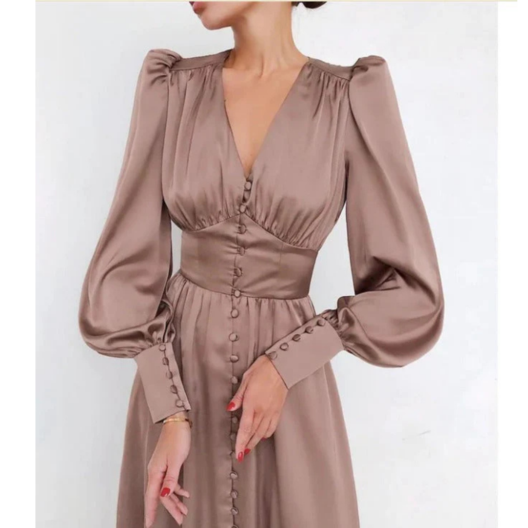 Zanira - Vestido Clásico para Eventos con Mangas Farol | Escote en V