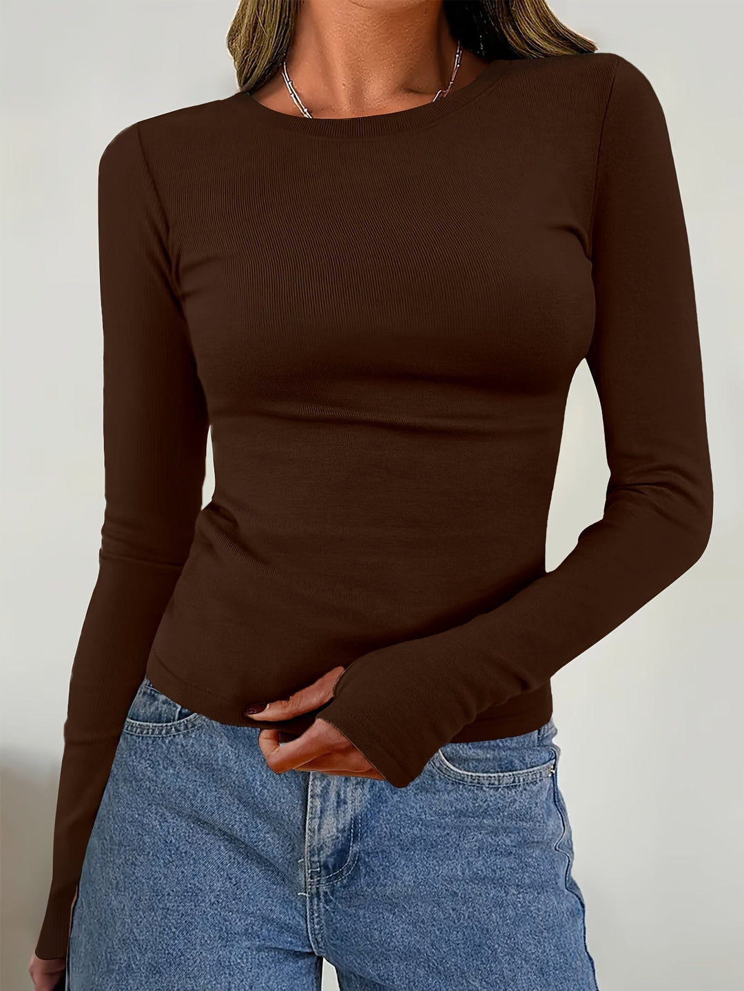Noressa - Blusa de mujer de manga larga con escote redondo para otoño e invierno