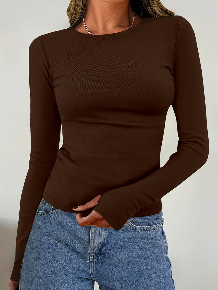 Noressa - Blusa de mujer de manga larga con escote redondo para otoño e invierno