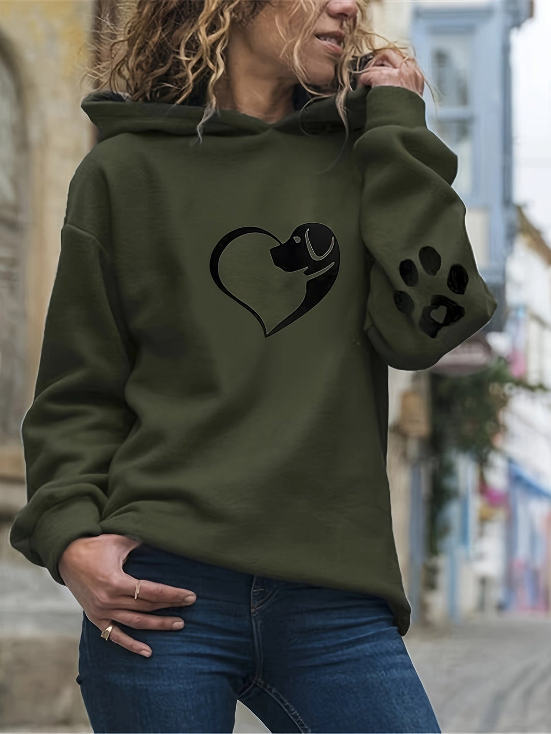 Aveline - Sudadera femenina con capucha y diseño de perro y pata