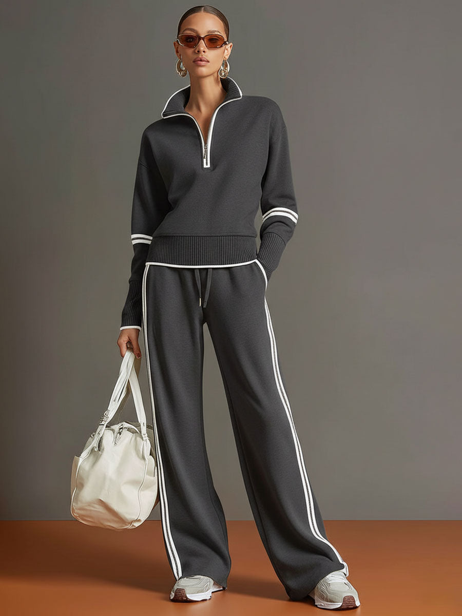 Lori | Conjunto de mujer con sudadera de media cremallera y pantalones de pierna ancha