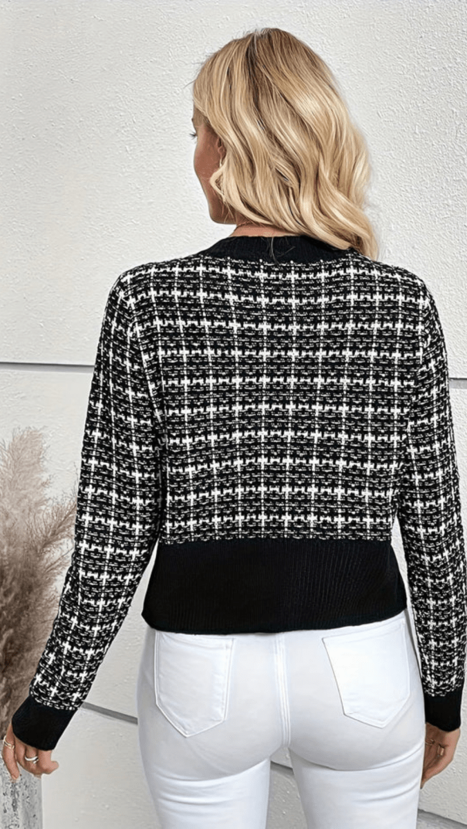 Marina | Cárdigan de punto para mujer con estampado de cuadros y botones