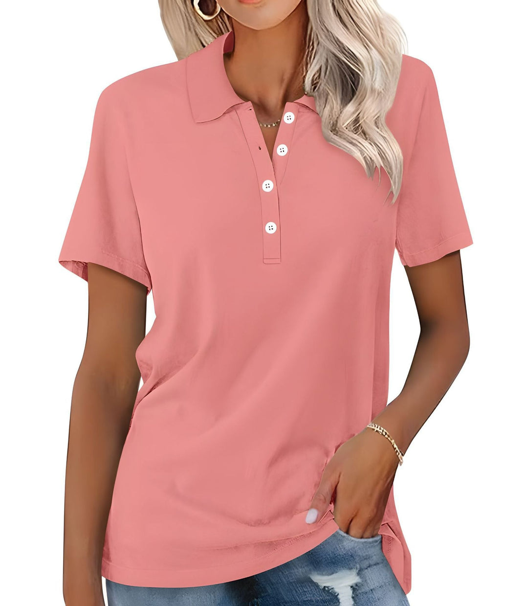 Vivian - Polo básico y universal para mujer con manga corta para el día a día