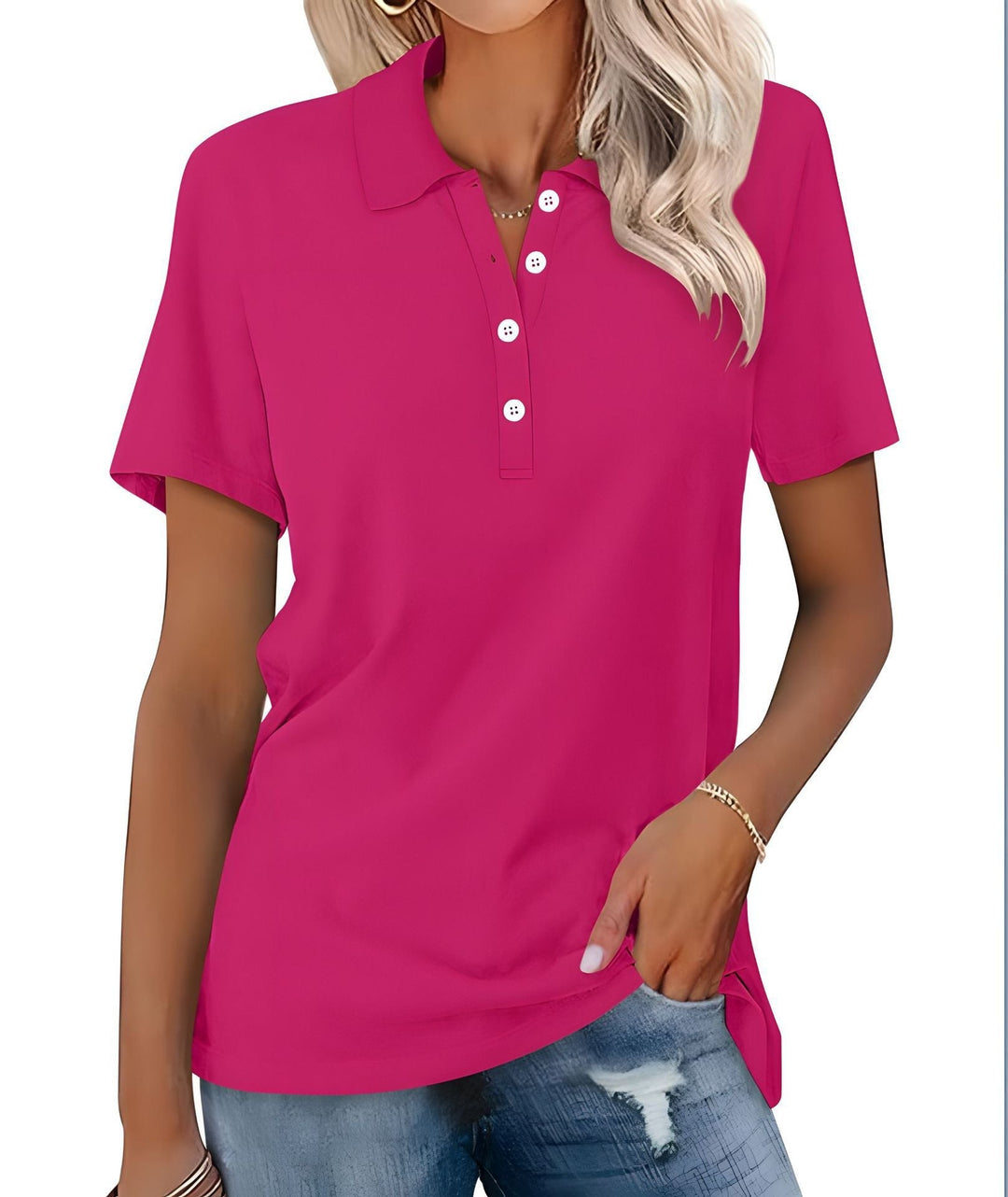 Vivian - Polo básico y universal para mujer con manga corta para el día a día