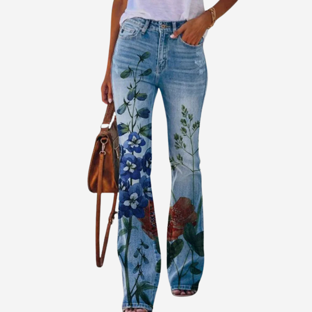 Oliwia - Pantalones de campana modernos con patrones florales y artísticos únicos