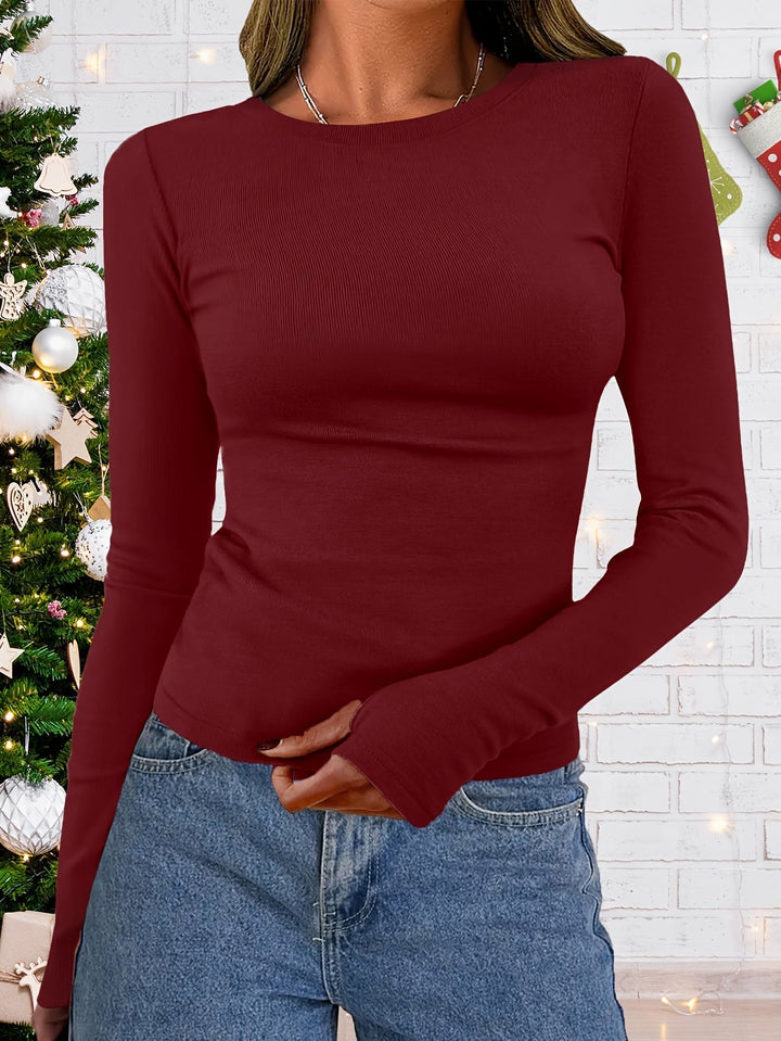 Noressa - Blusa de mujer de manga larga con escote redondo para otoño e invierno