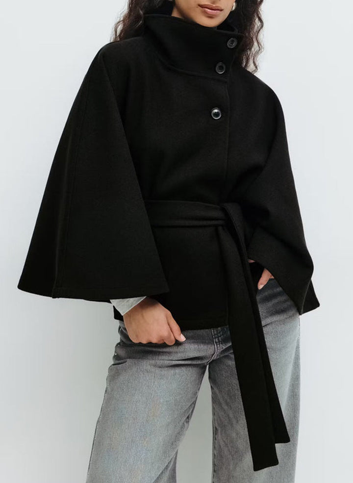 Imogen | Capa de lana para mujer con cinturón y cuello alto