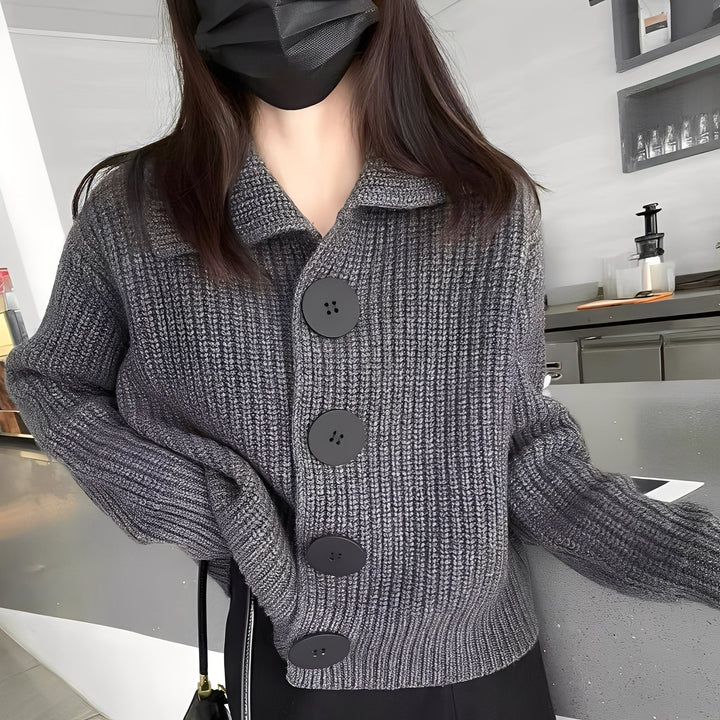Mara - Cárdigan Moderno con Botones – Suave Estructura de Tejido con Cuello