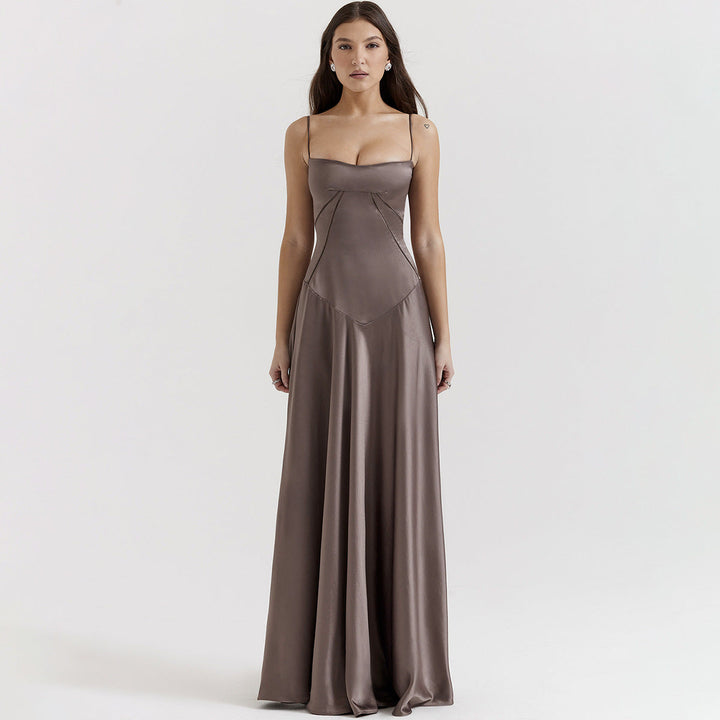 Olivia | Elegante vestido de satén maxi con atado en la espalda