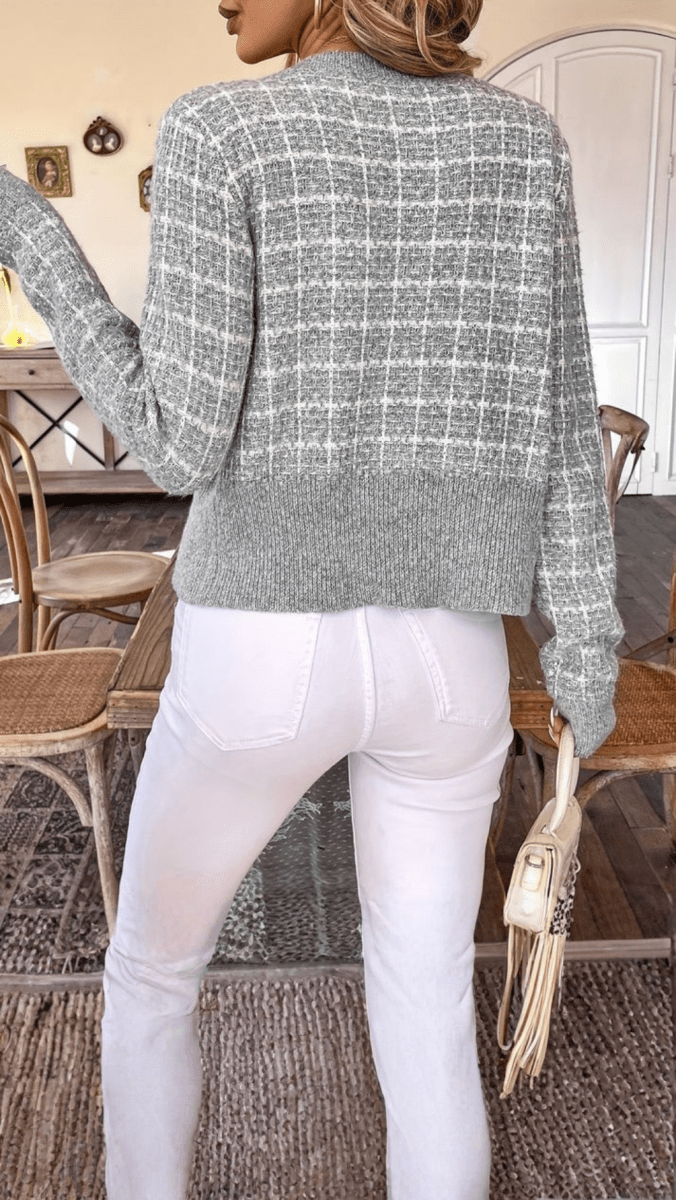 Marina | Cárdigan de punto para mujer con estampado de cuadros y botones