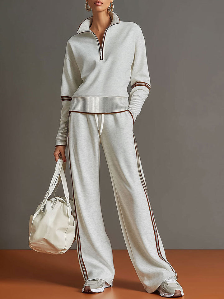 Lori | Conjunto de mujer con sudadera de media cremallera y pantalones de pierna ancha