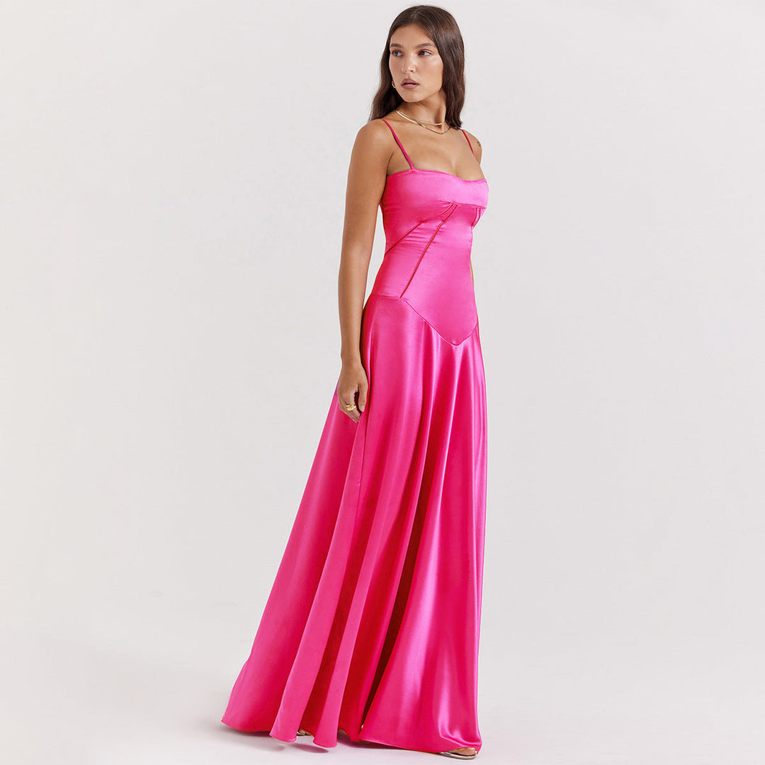 Olivia | Elegante vestido de satén maxi con atado en la espalda