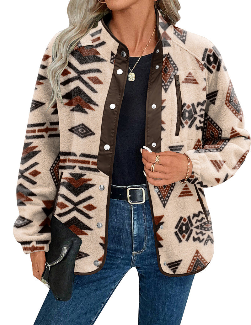 Zara | Chaqueta polar acogedora para mujer con diseño western de patrón azteca, estilo cálido y casual