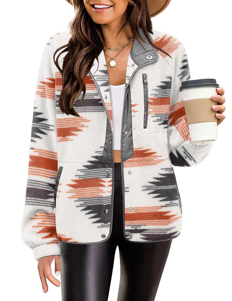 Zara | Chaqueta polar acogedora para mujer con diseño western de patrón azteca, estilo cálido y casual