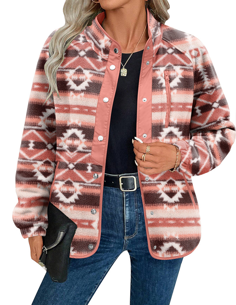 Zara | Chaqueta polar acogedora para mujer con diseño western de patrón azteca, estilo cálido y casual