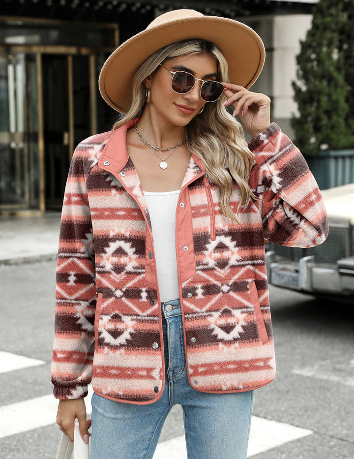 Zara | Chaqueta polar acogedora para mujer con diseño western de patrón azteca, estilo cálido y casual