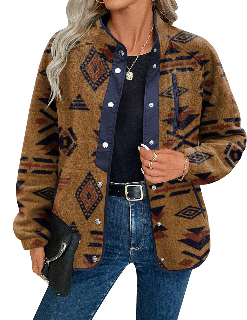 Zara | Chaqueta polar acogedora para mujer con diseño western de patrón azteca, estilo cálido y casual