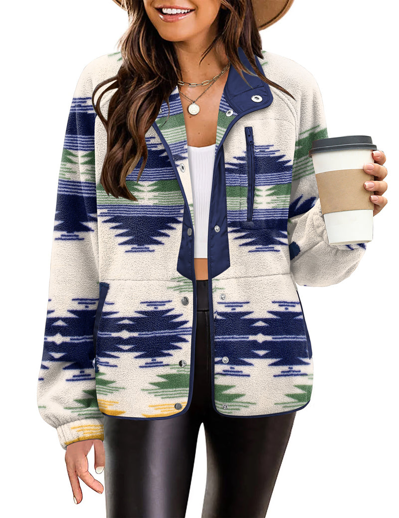 Zara | Chaqueta polar acogedora para mujer con diseño western de patrón azteca, estilo cálido y casual